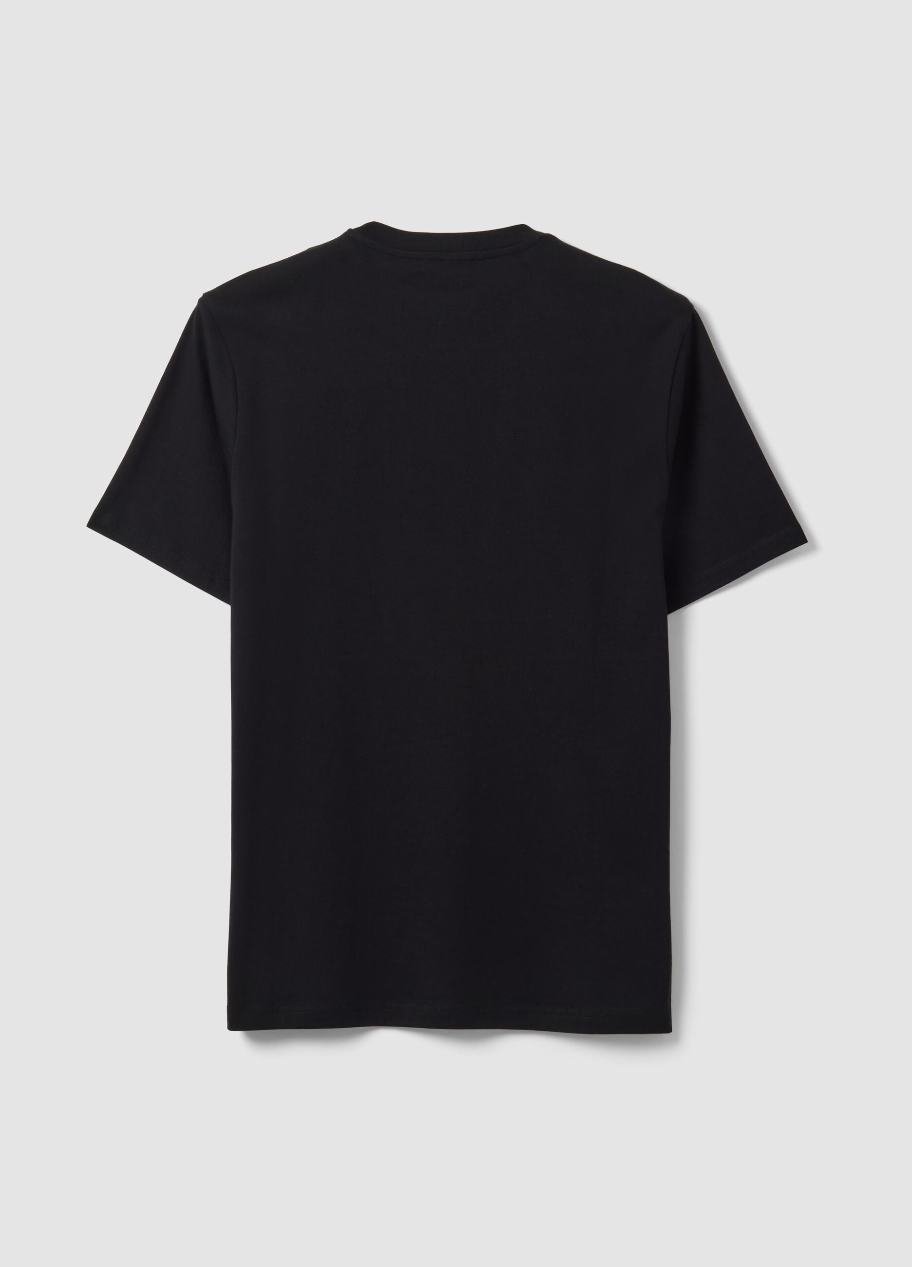 Black crew-neck pure cotton T-shirt, regular fit