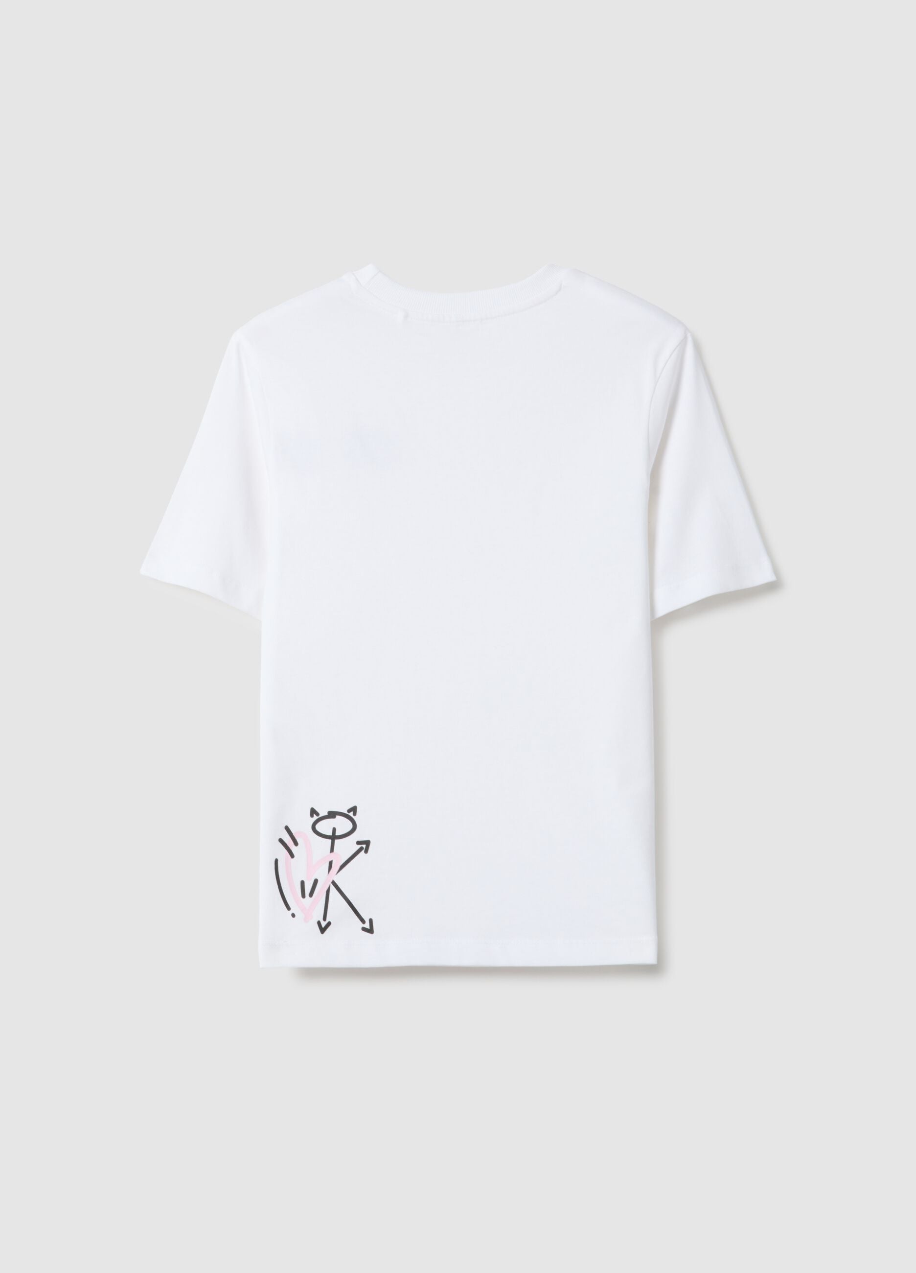 Girls' white pure cotton overfit T-shirt with lettering