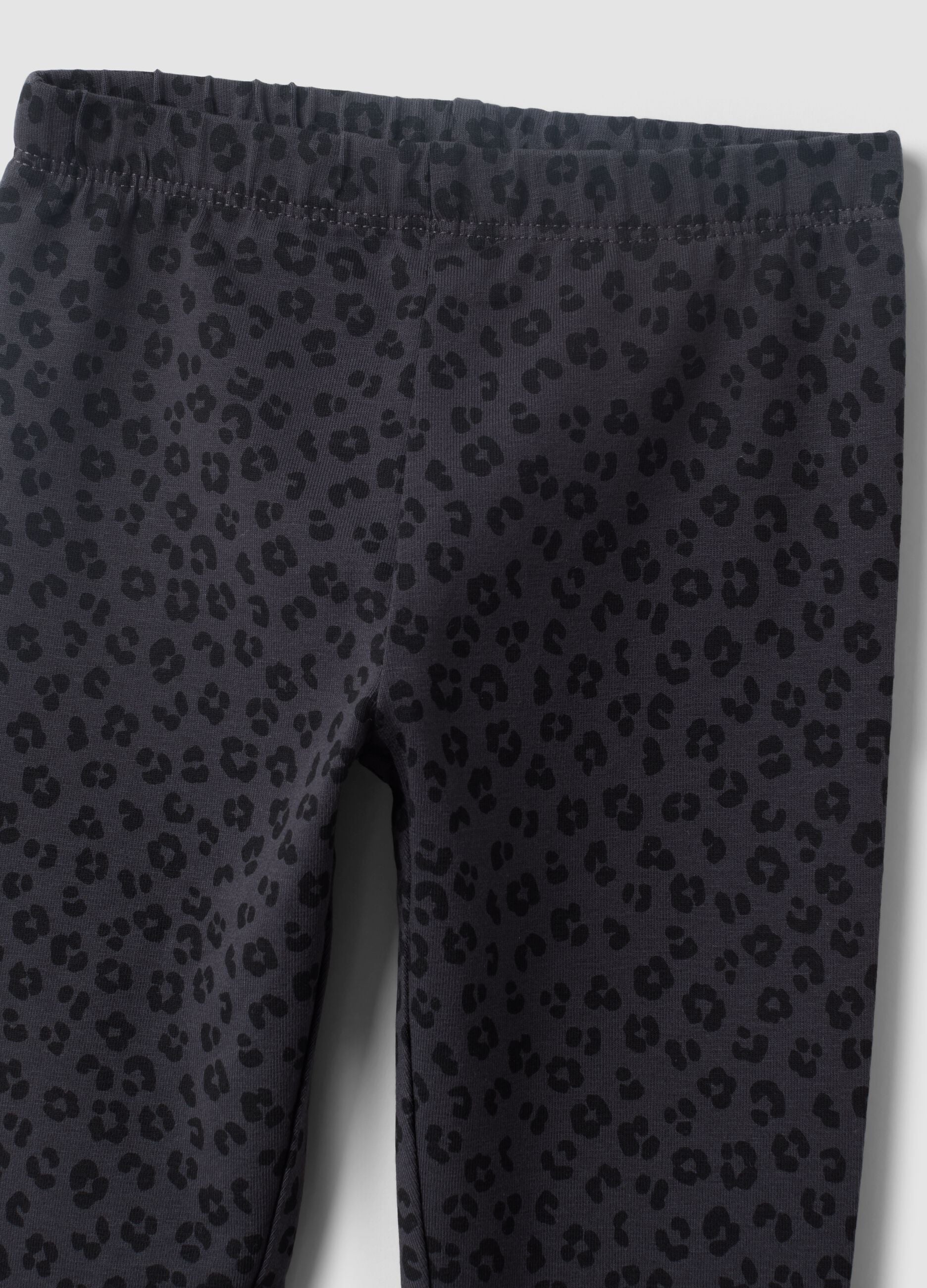 Black organic cotton-blend leggings with animal print for baby girl