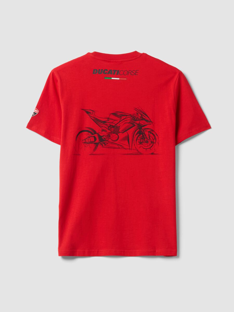 Red pure cotton T-shirt with Ducati print_2
