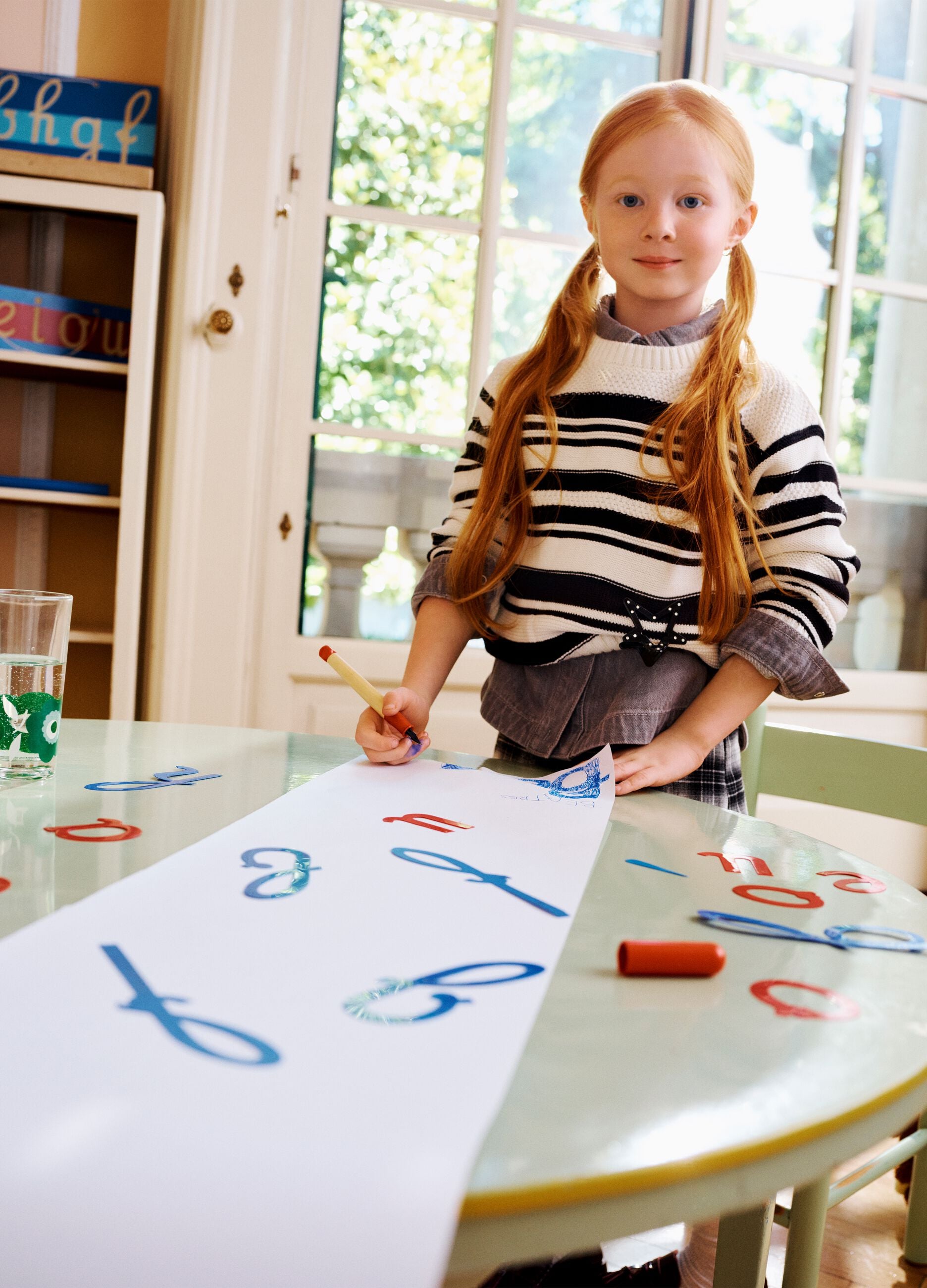 White striped cotton-blend crew-neck top for girls
