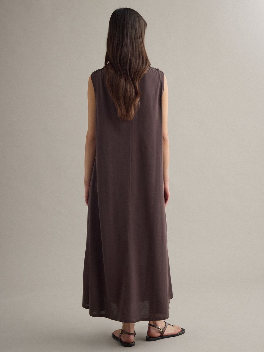 Long brown cotton-blend dress, regular fit_2