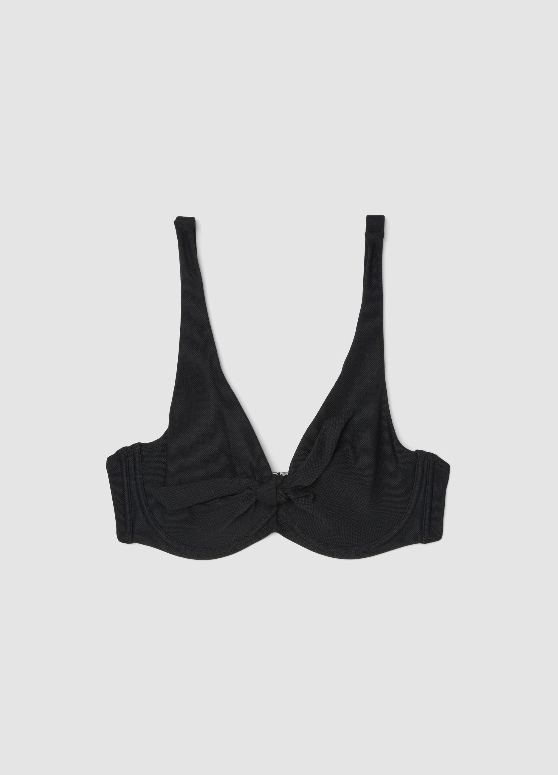 Black stretch bikini top with bow