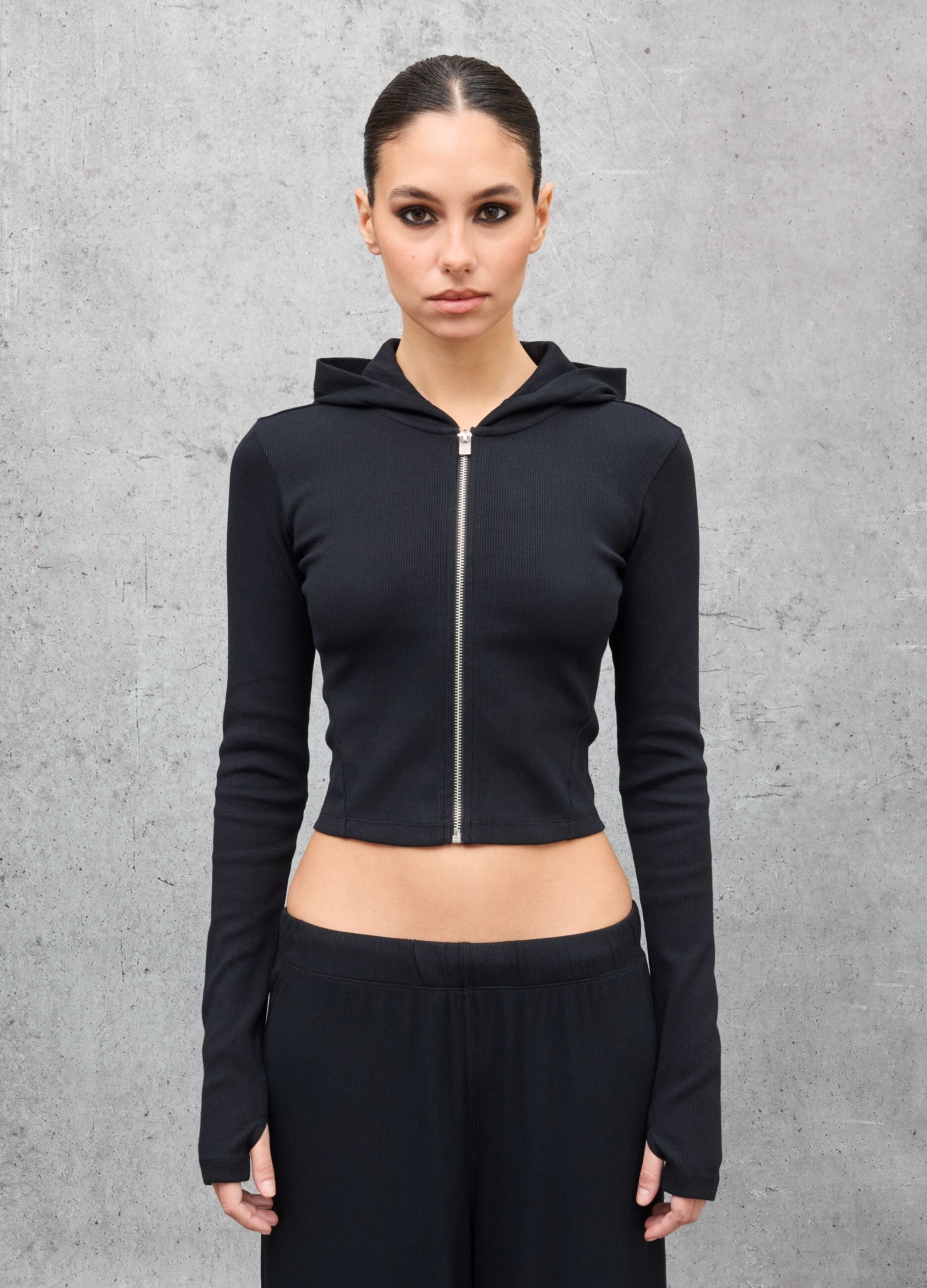 Ribbed Black Hoodie