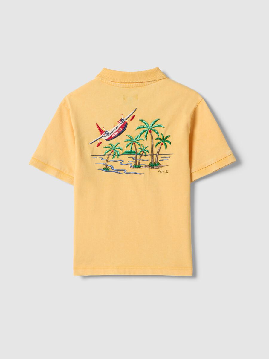 Yellow pure cotton polo shirt for boys regular fit with embroidery_4