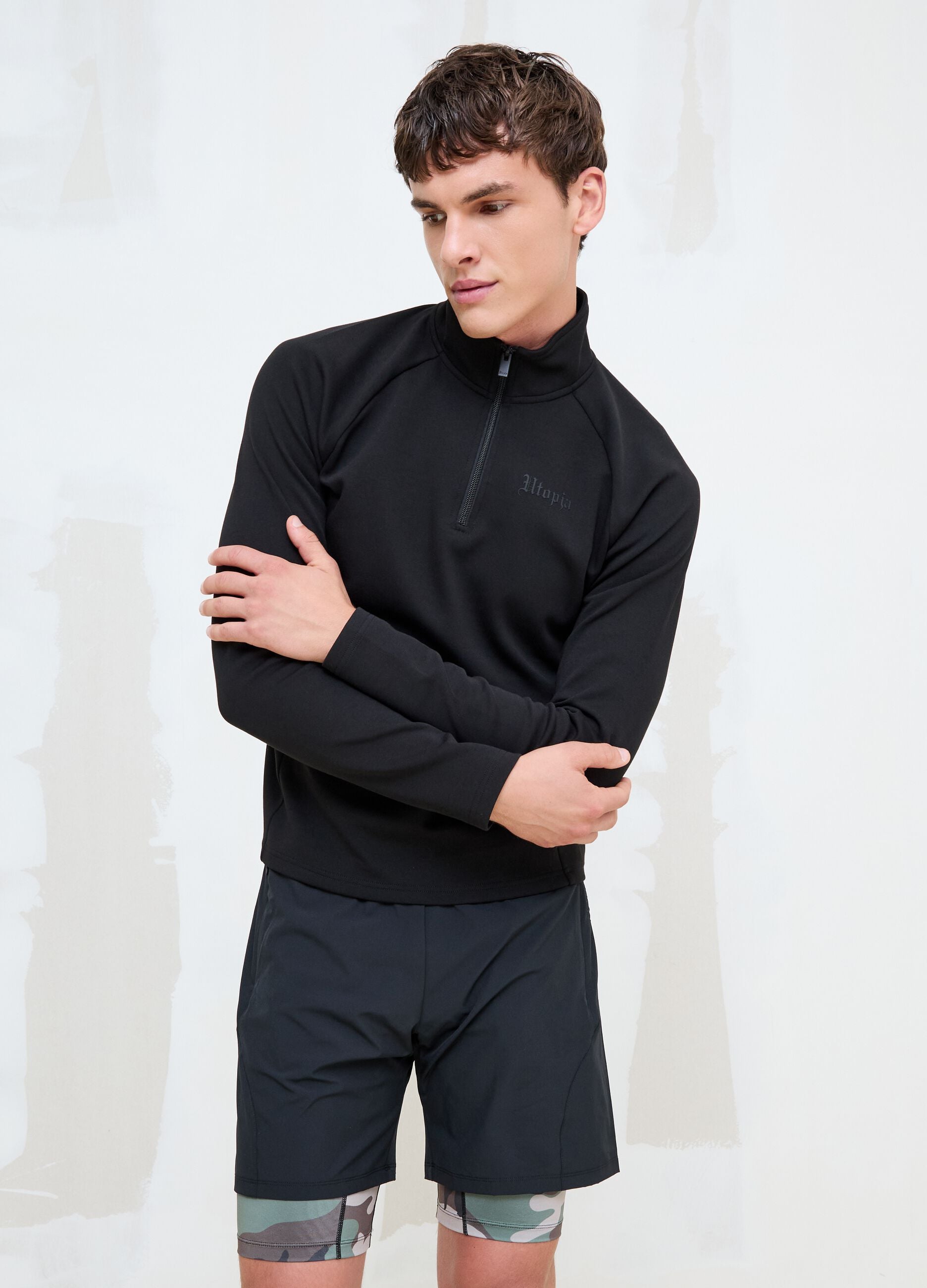 Technical Half-Zip Sweater &ndash; Fitted Black