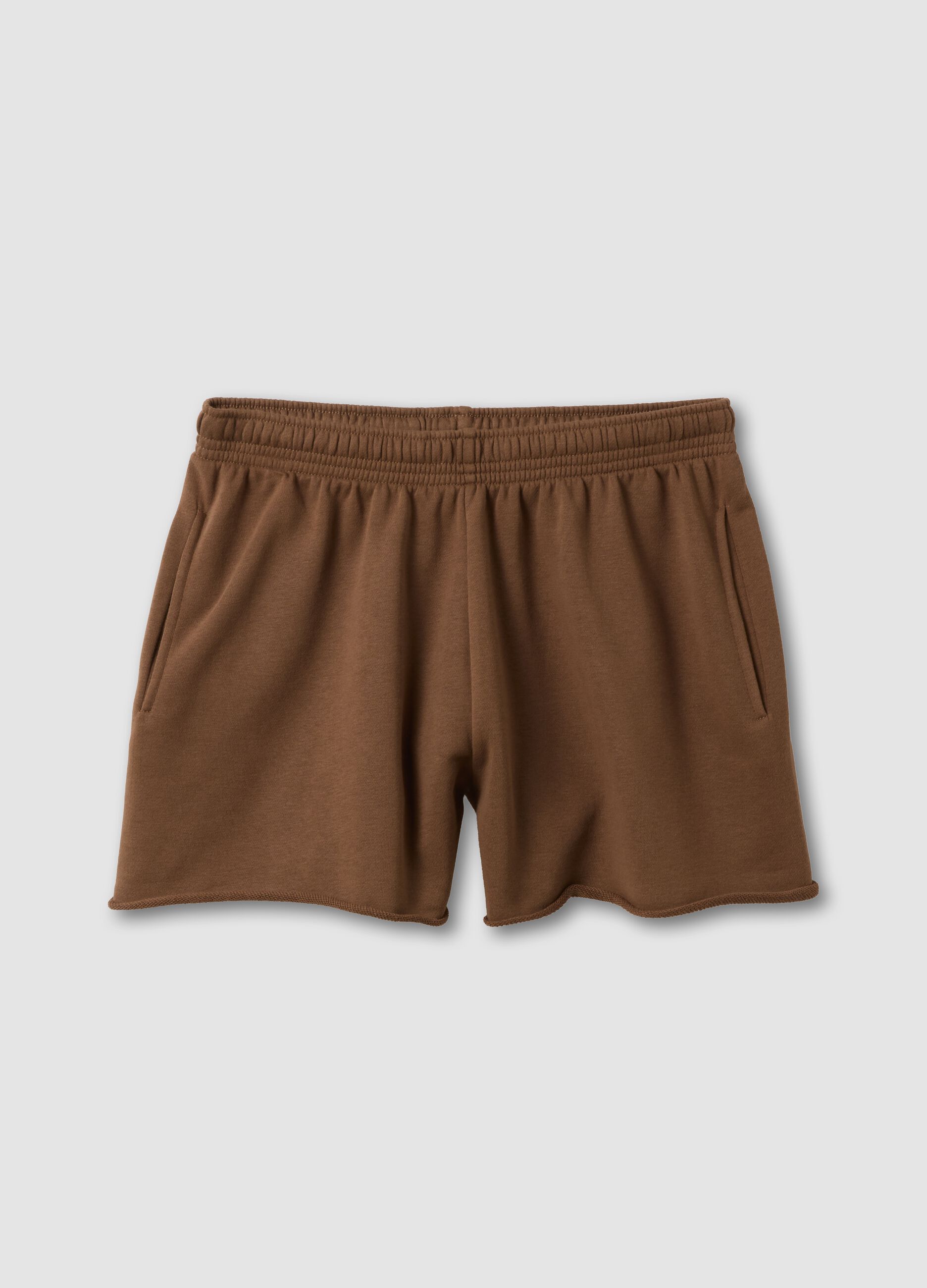 Brown cotton-blend shorts with elasticated waist, regular fit