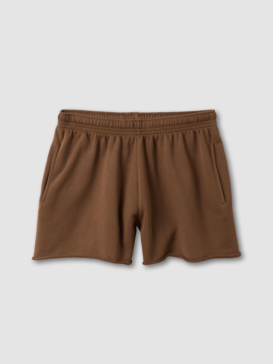 Brown cotton-blend shorts with elasticated waist, regular fit_0