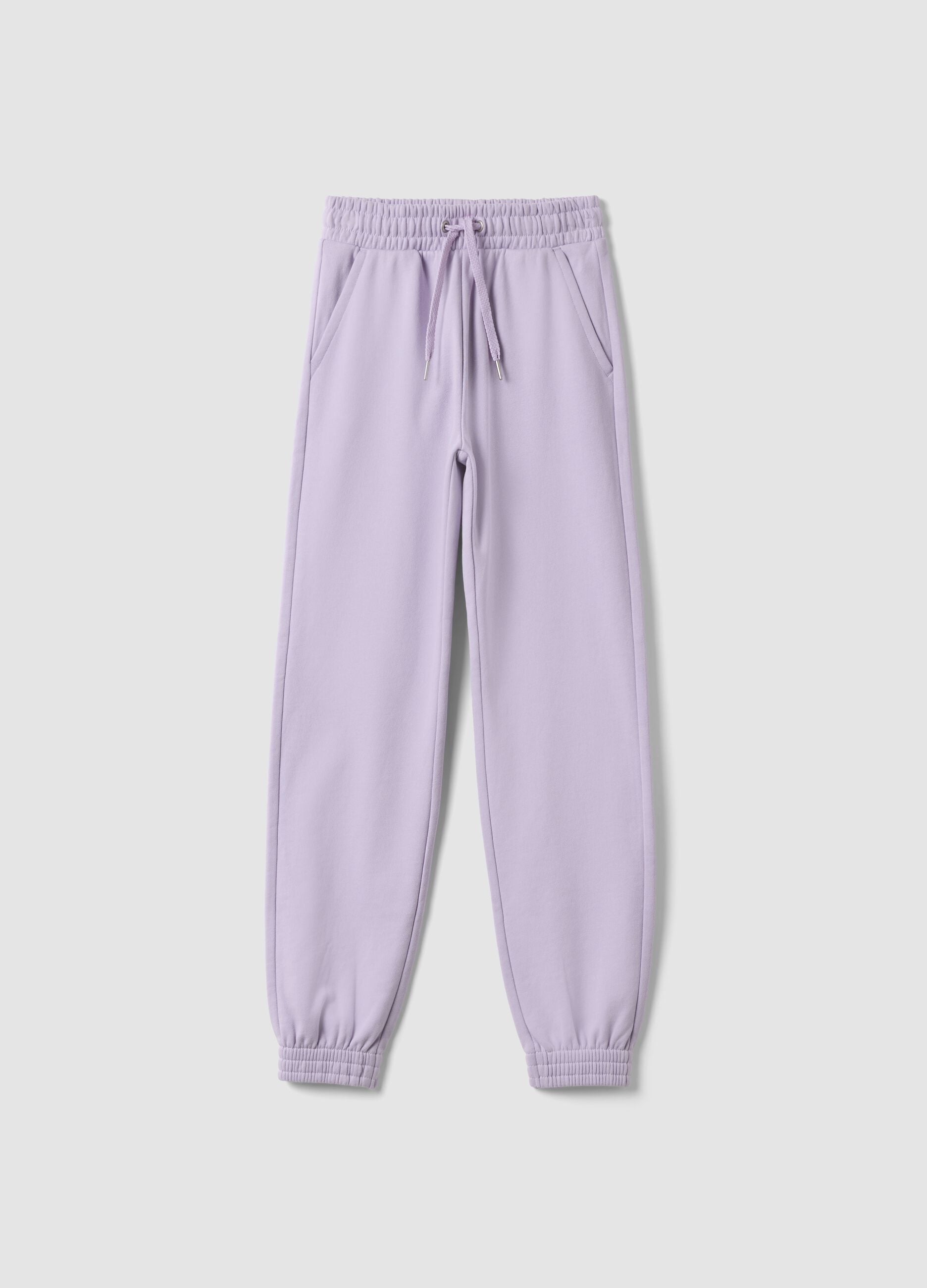 Purple organic cotton jogger trousers, regular fit, for girls