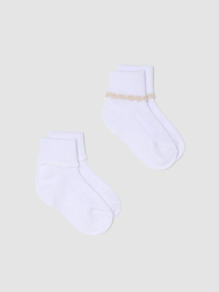 Two-pack newborn white short cotton blend socks regular fit_0