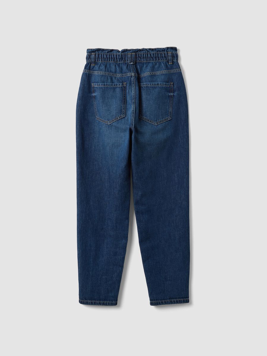 Blue denim baggy-fit jeans in pure cotton with paperbag waist_6