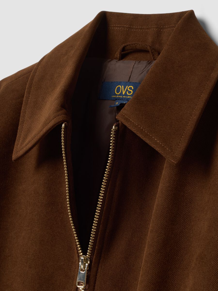 Brown stretch-fabric blazer with zip, oversized fit_1