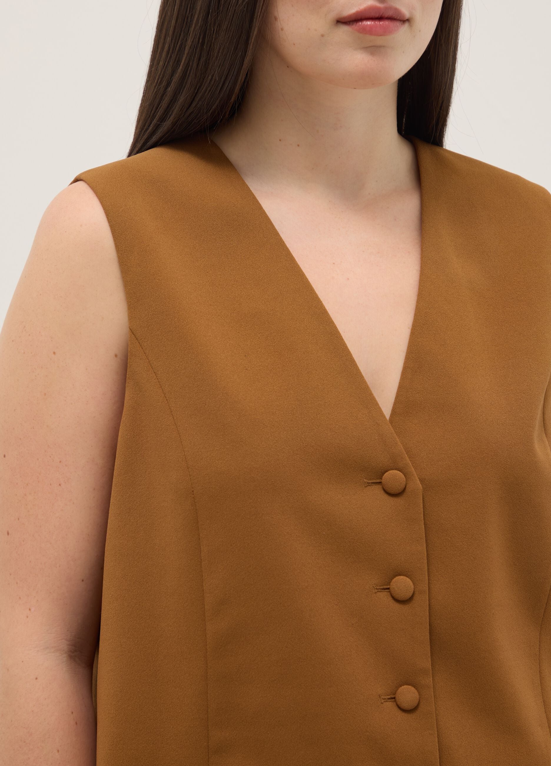 Brown regular fit waistcoat with buttons