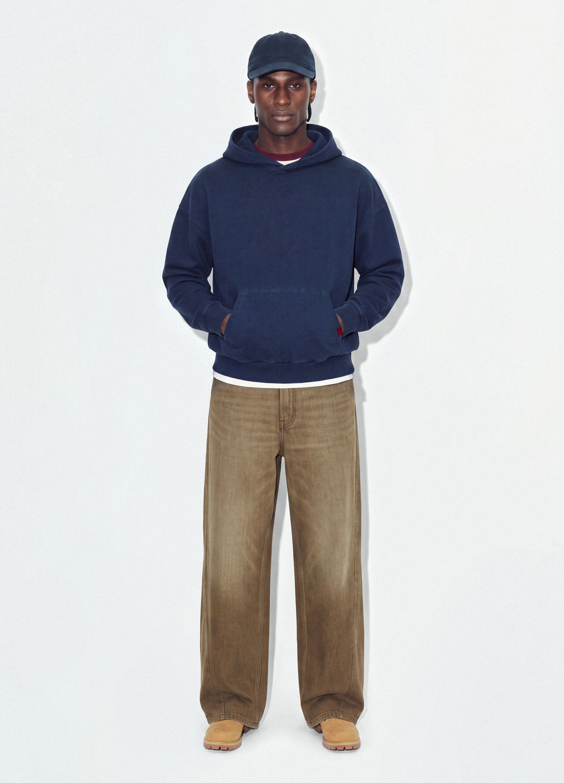 Navy pure cotton hoodie with oversized fit