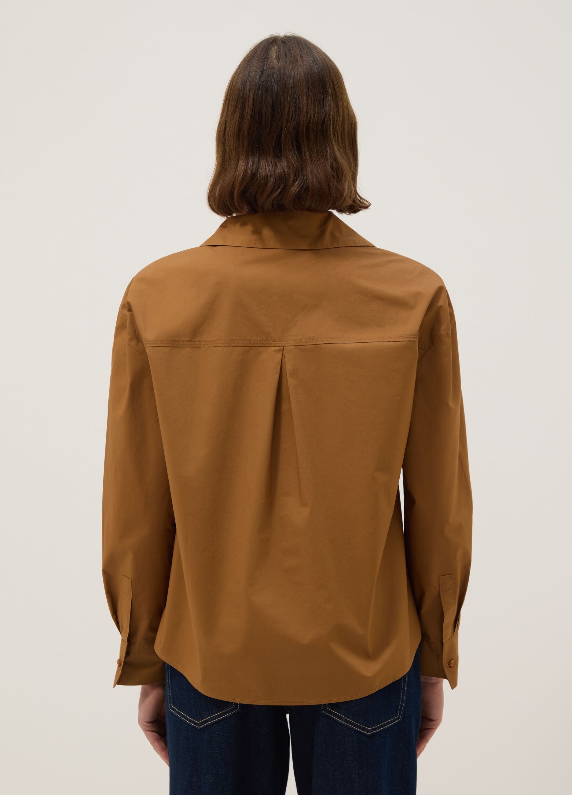 Brown regular fit pure cotton shirt without buttons