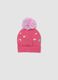 Pink knitted hat with pom-pom and embroidery_1