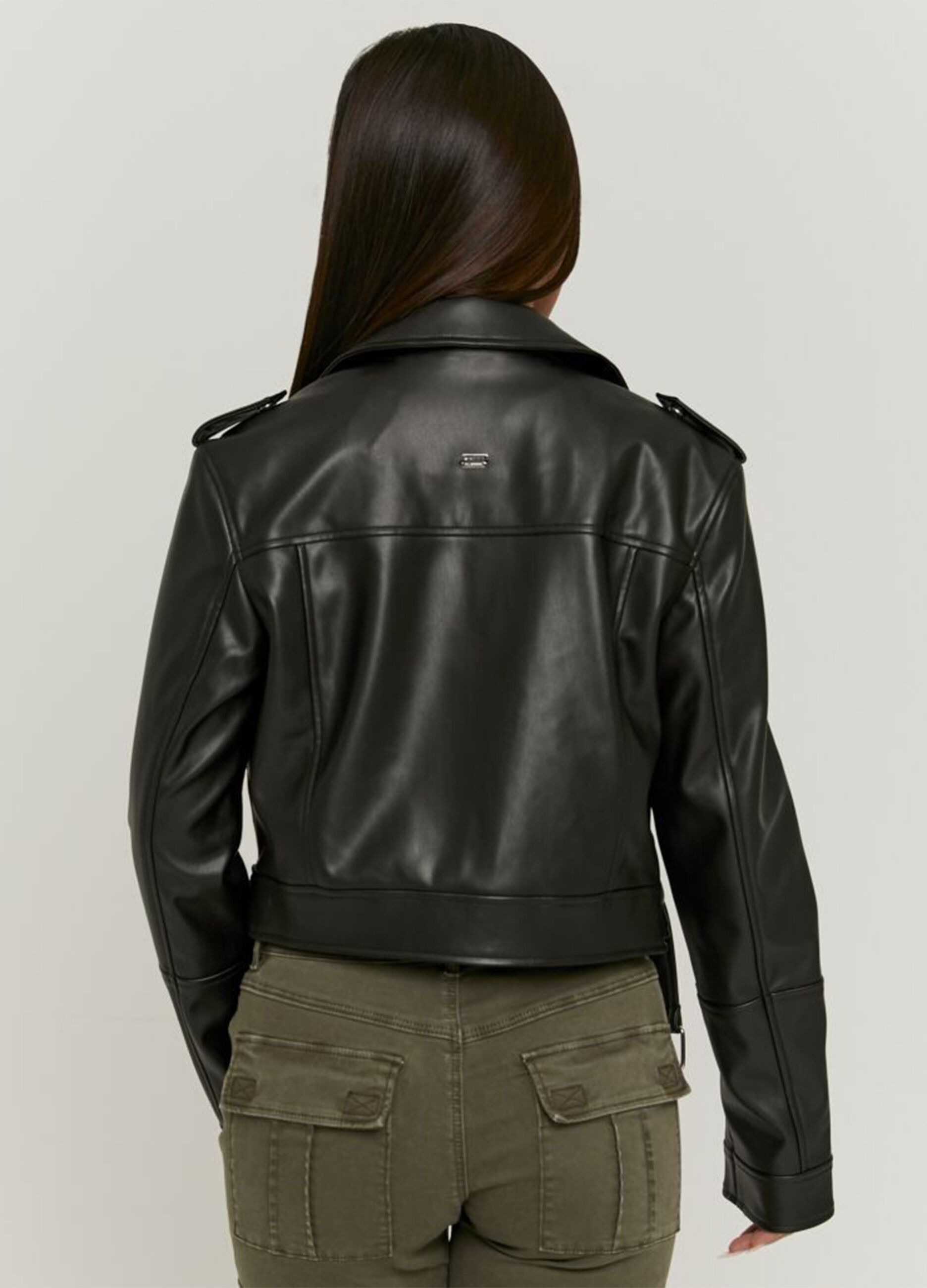 Black biker jacket, regular fit