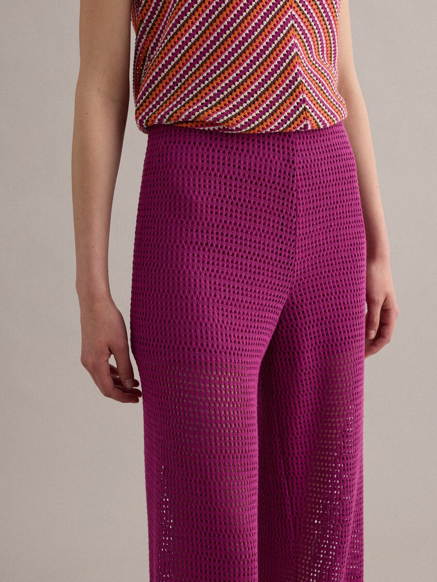 Purple viscose-blend crochet palazzo trousers, regular fit_3