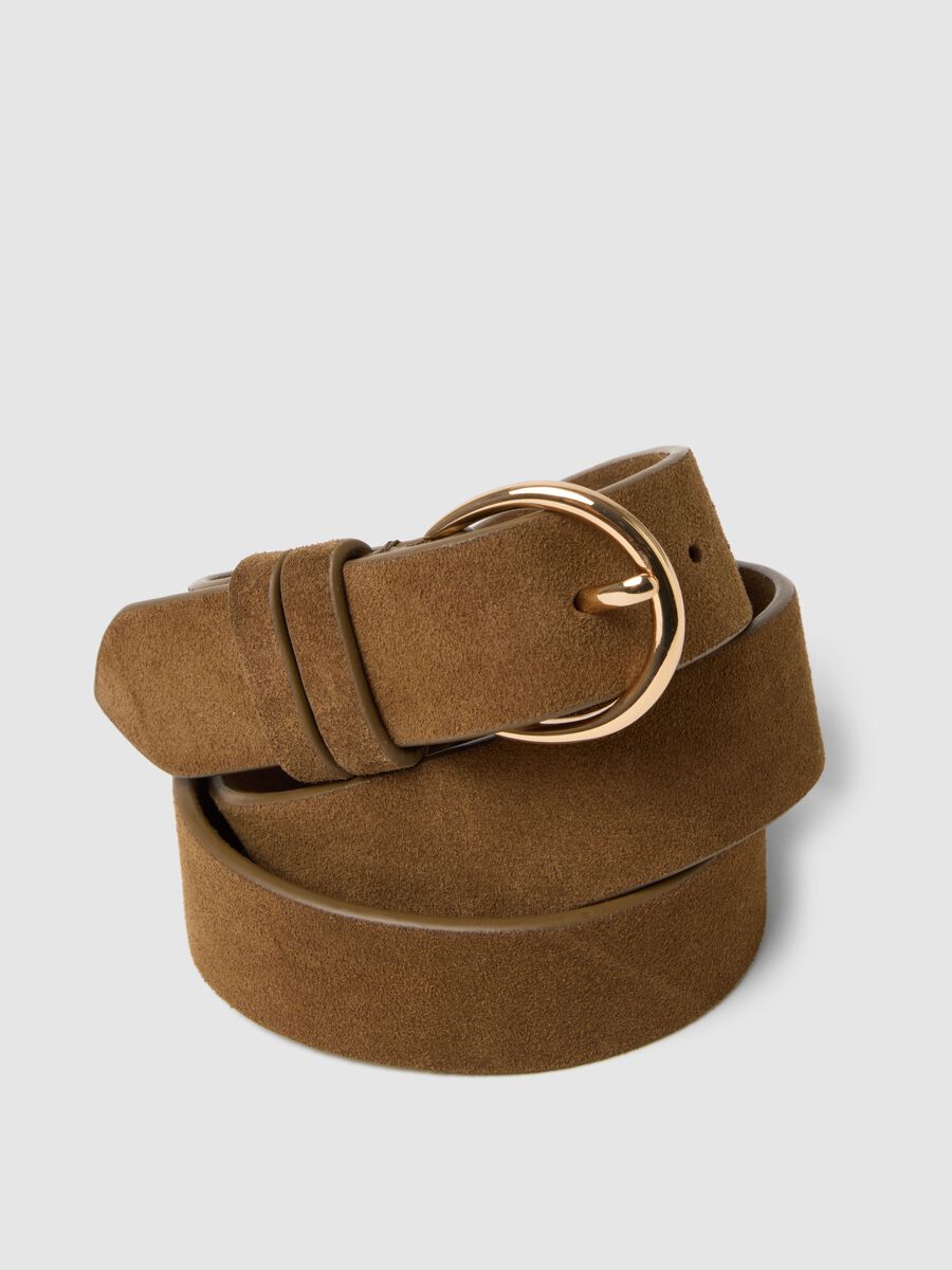 Cintura in vera pelle marrone con fibbia dorata_2