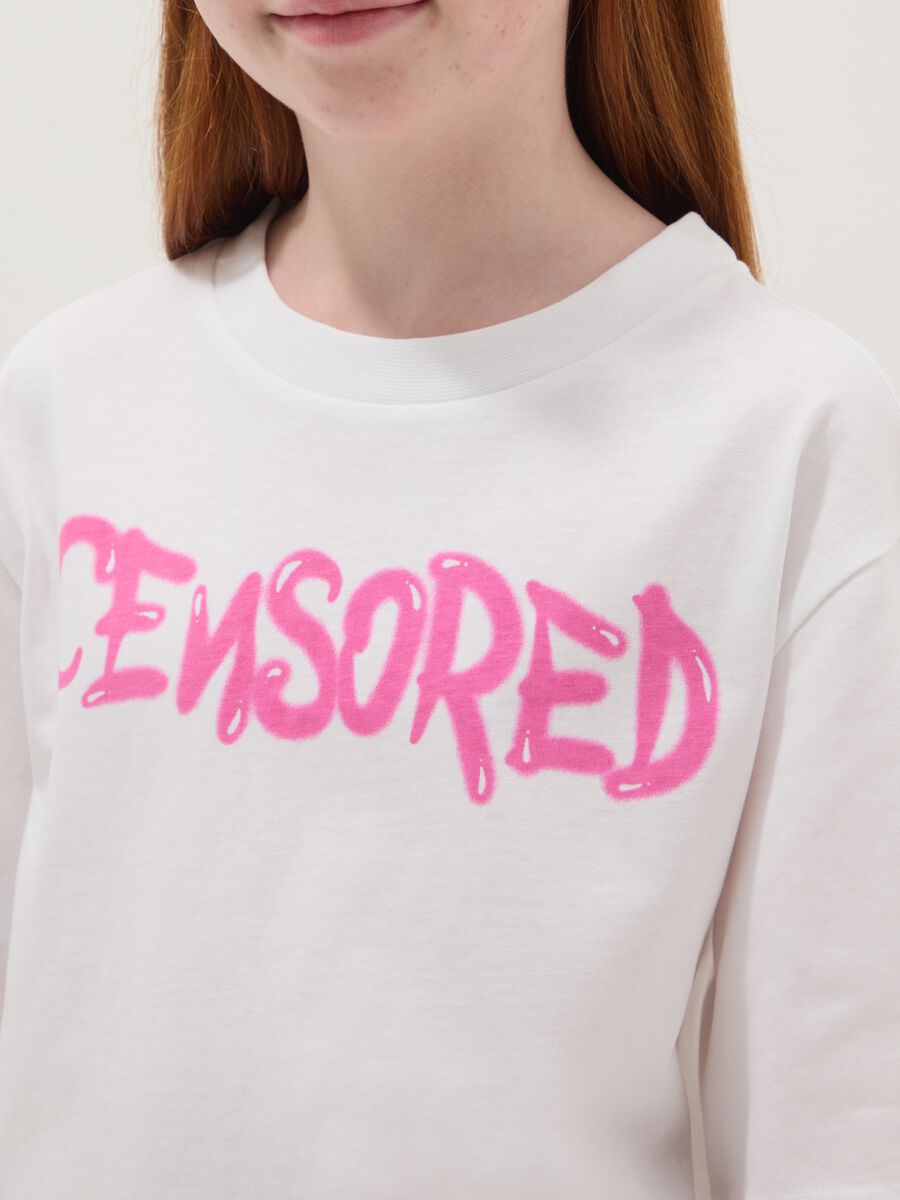 T-shirt in puro cotone bianca da ragazza oversize fit con scritta_2