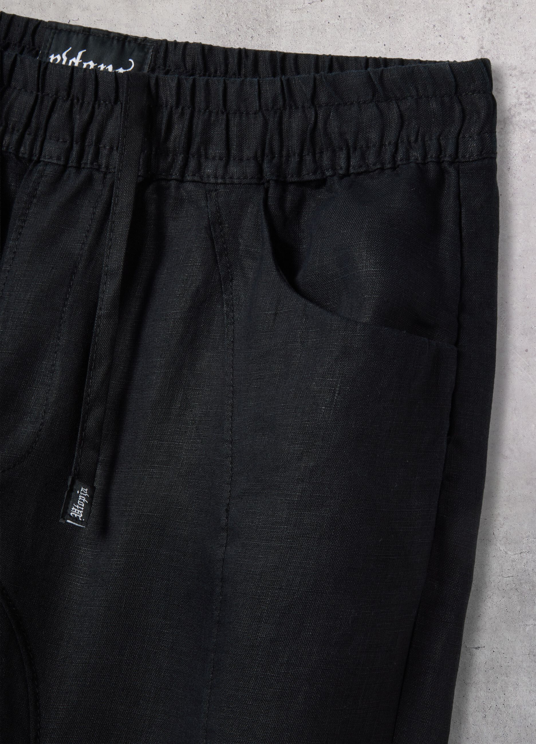 100% Linen Wide Leg Pants Black