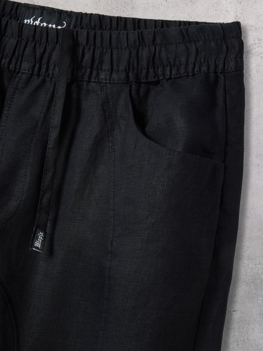 100% Linen Wide-Leg Trousers Black_7