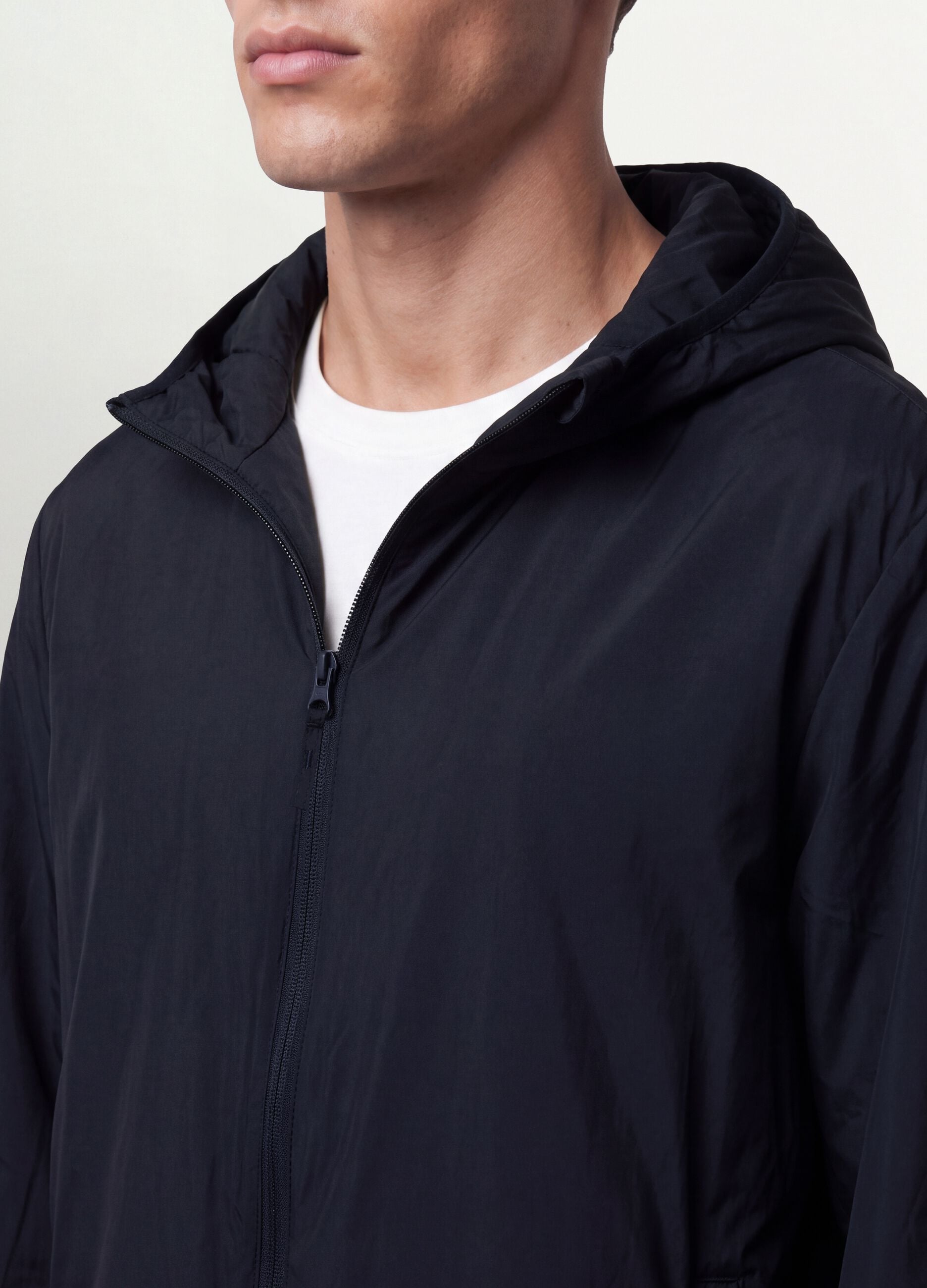 Navy blue hooded jacket with zip