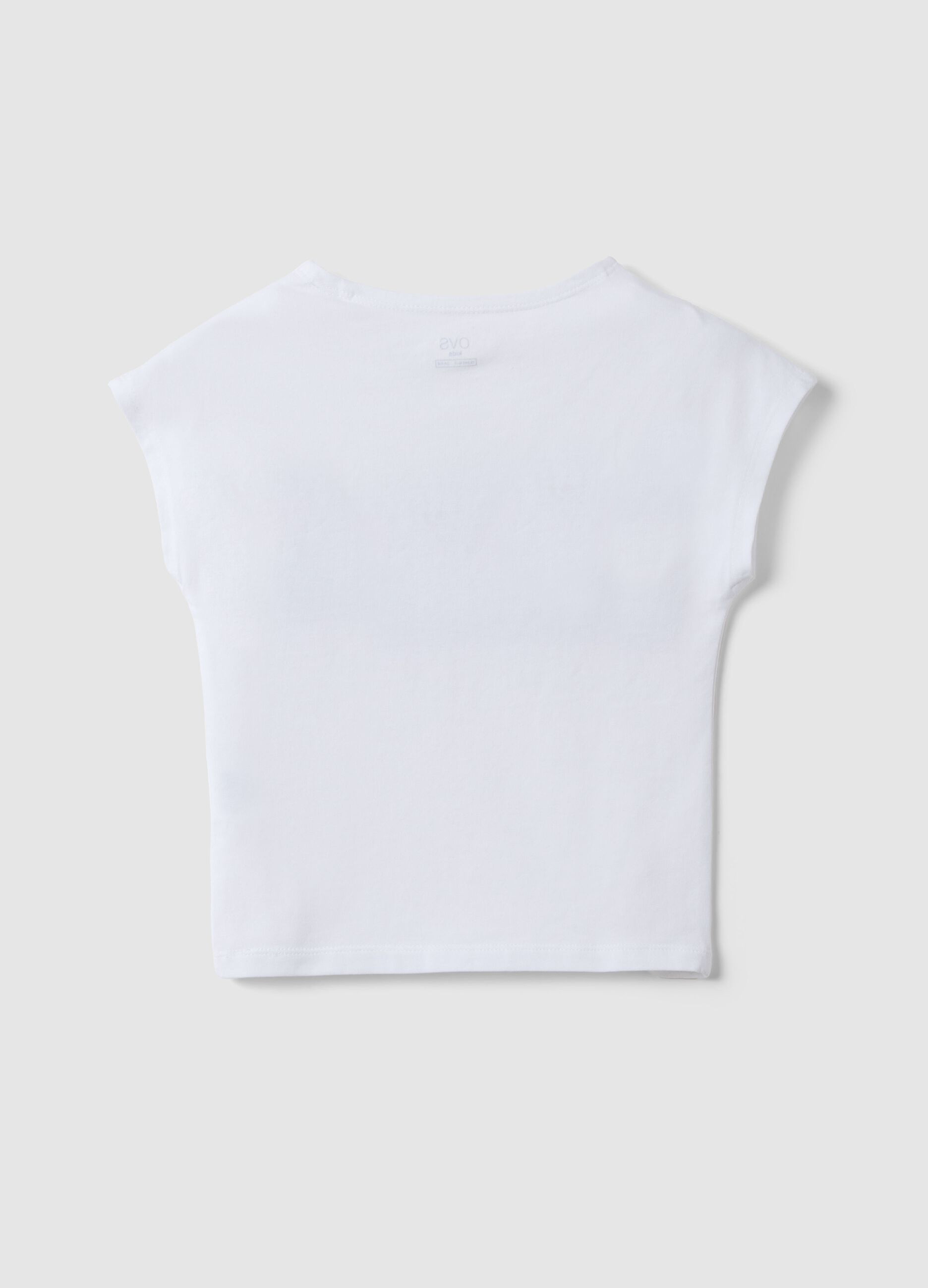Girls' white stretch cotton slim fit t-shirt with print