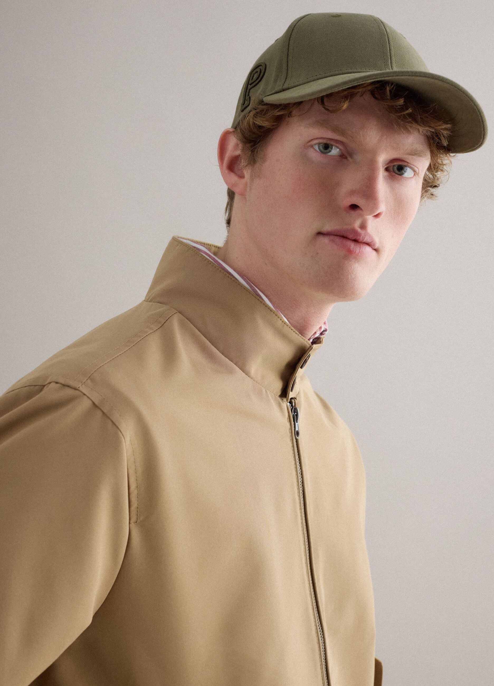 Beige regular fit jacket with zip