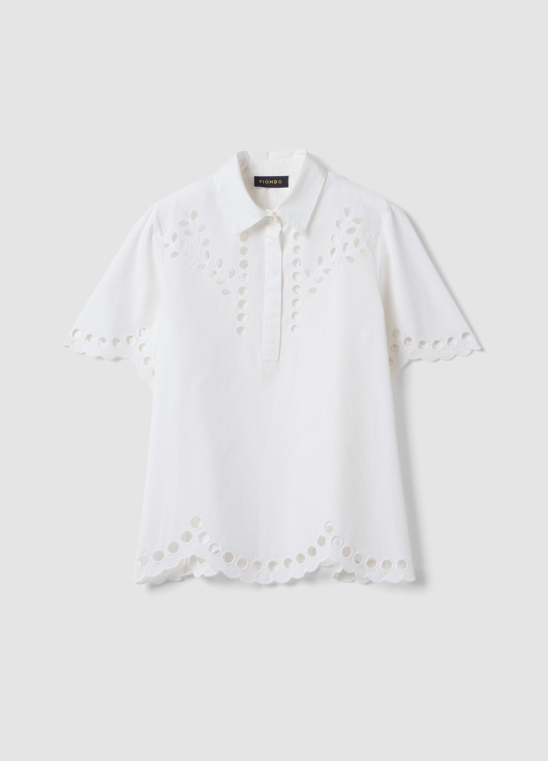 White pure cotton shirt with broderie anglaise detailing
