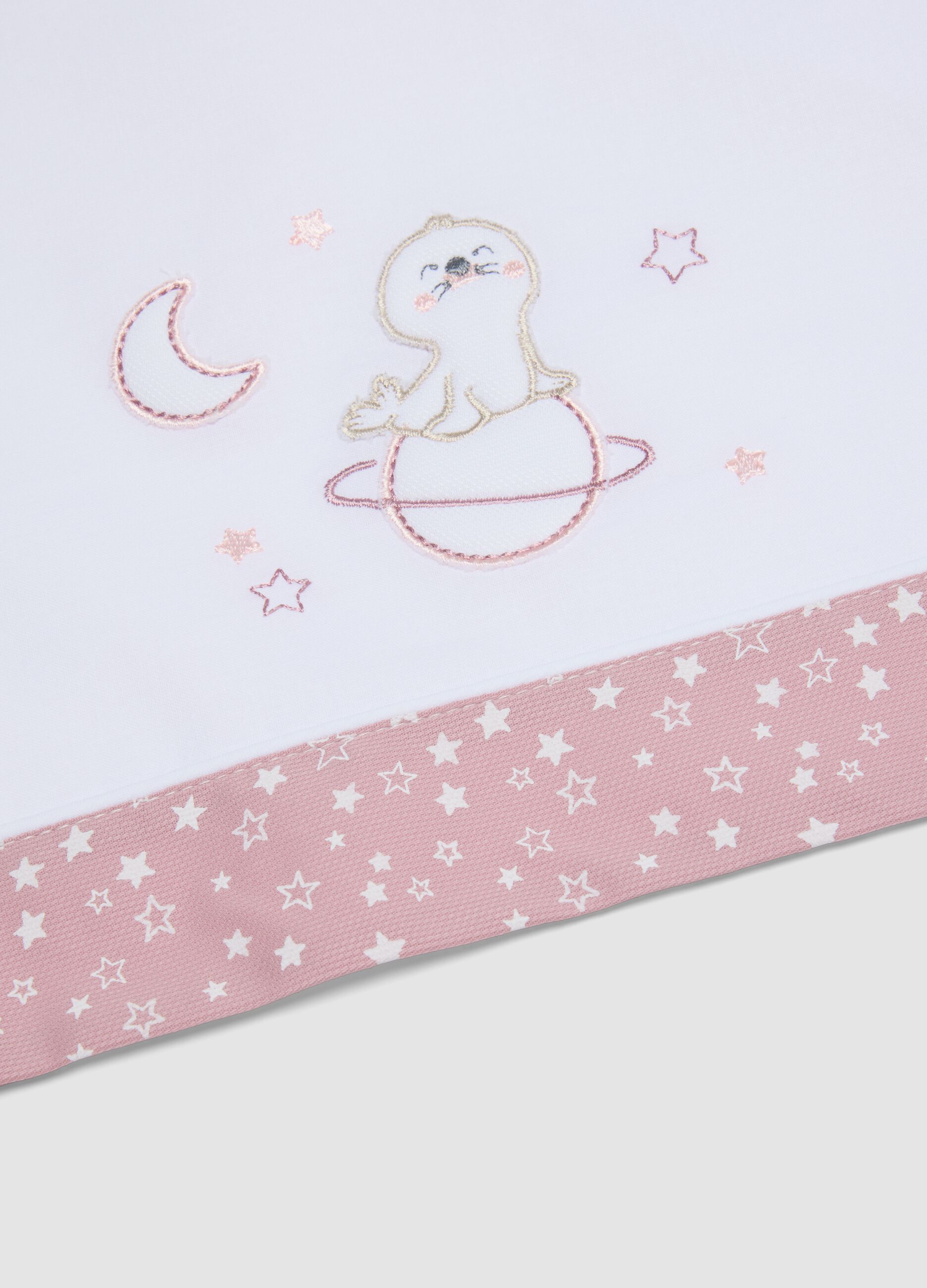 White and pink pure cotton baby girl sheet with star print