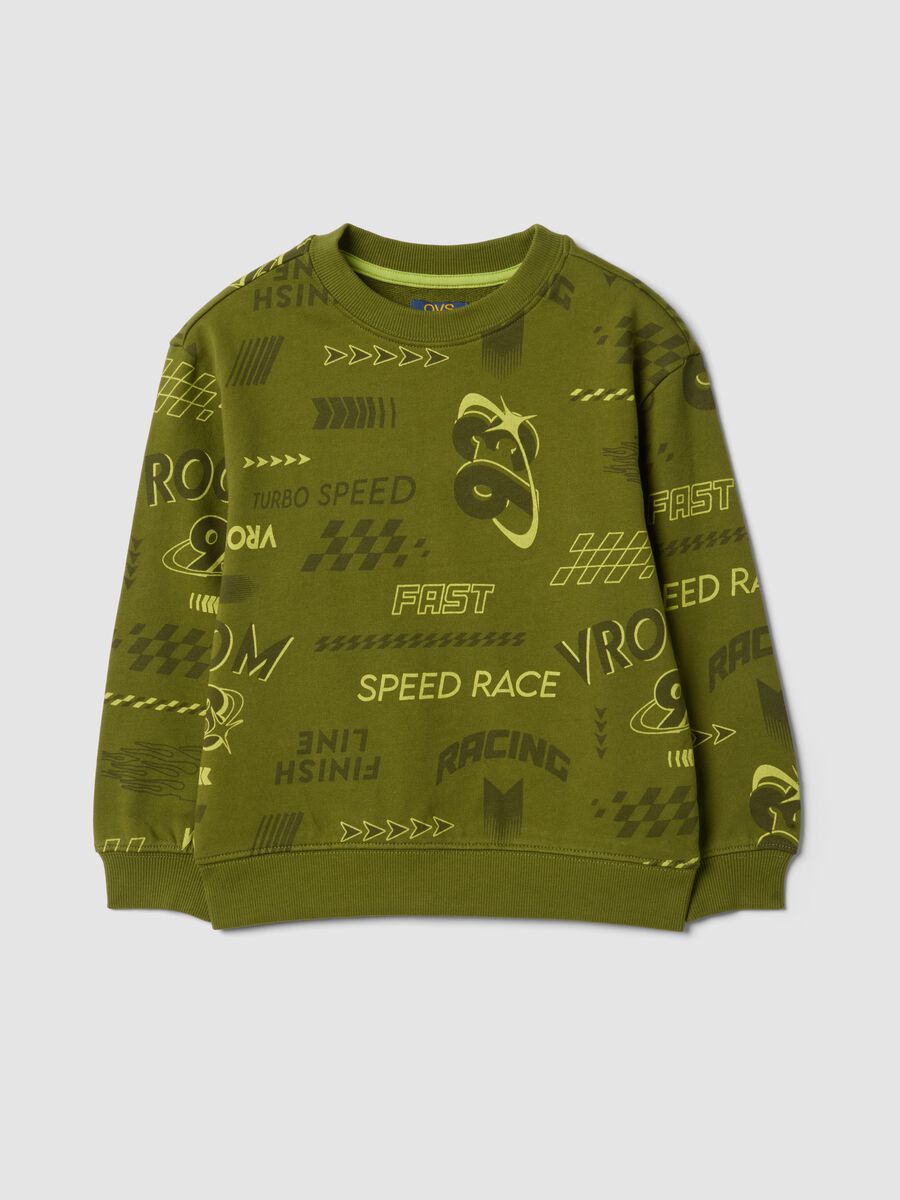 Green cotton and viscose blend racing-print sweatshirt, oversized fit_0