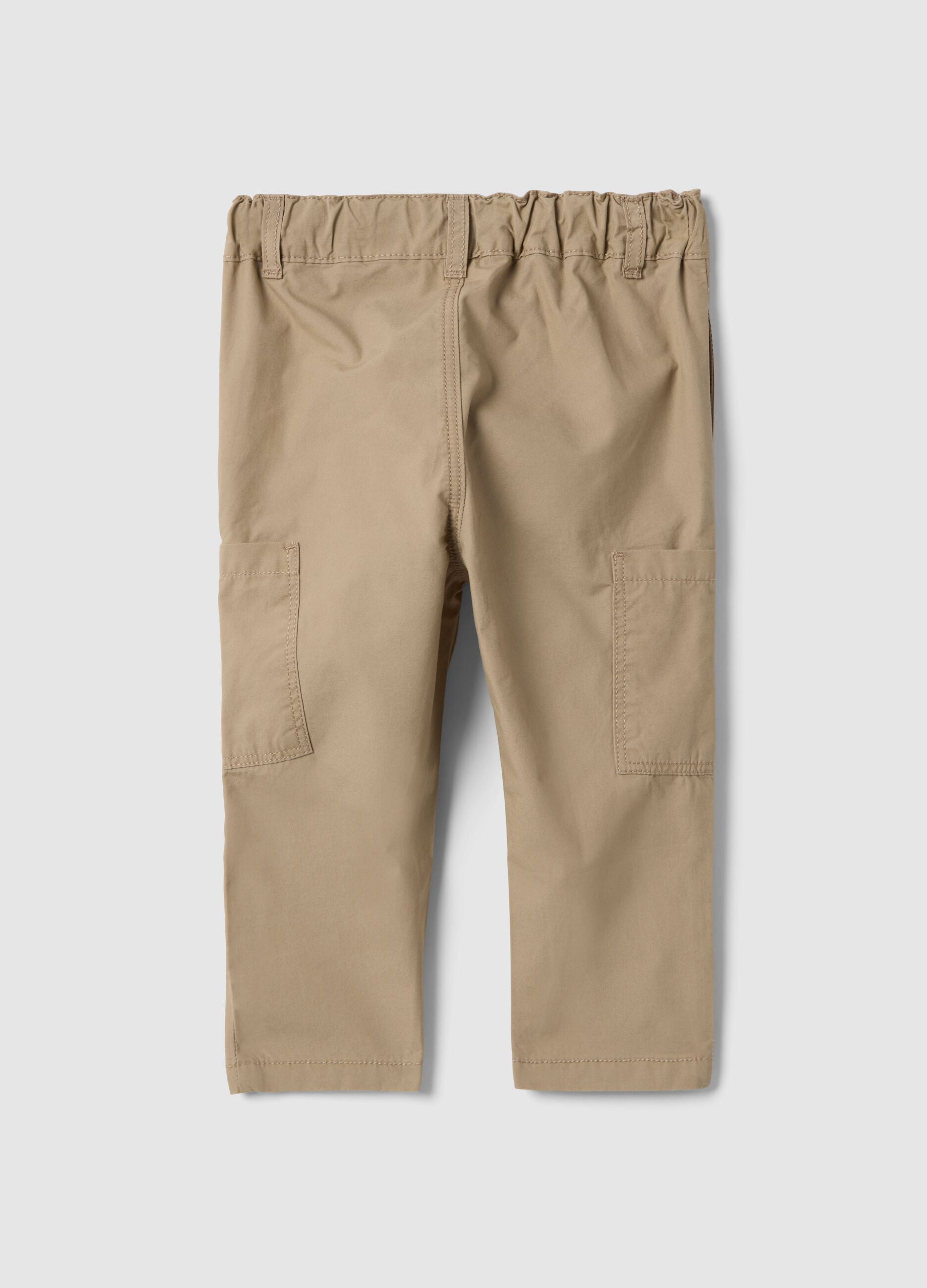 Children's beige pure cotton cargo trousers with regular fit