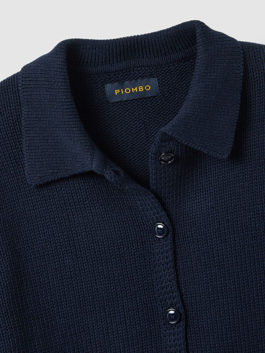 Blue cotton cardigan with polo collar, regular fit_5