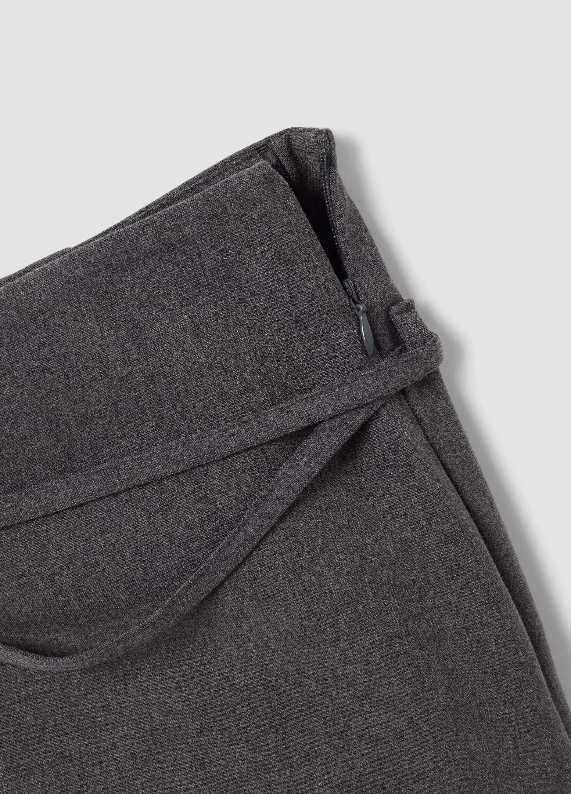 Grey stretch viscose mini skirt with belt