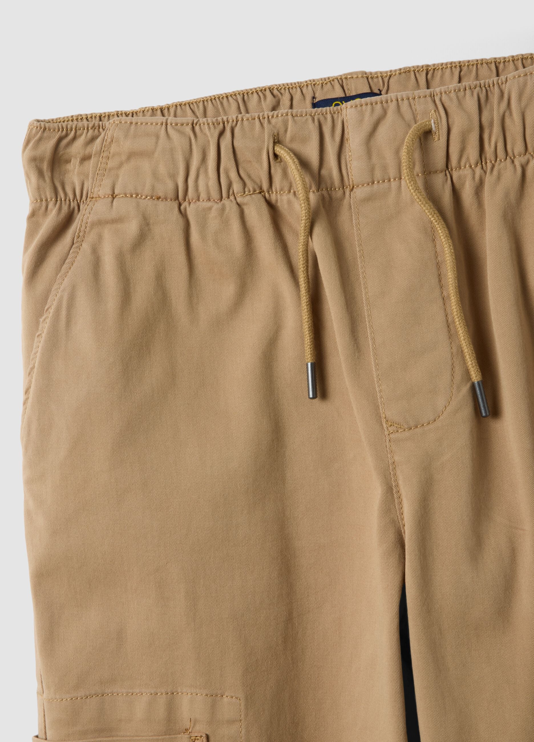 Brown stretch cotton cargo joggers