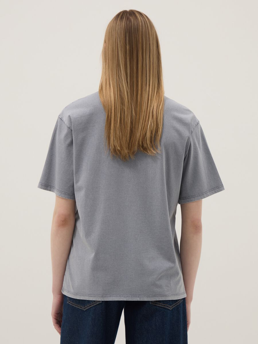 Grey pure cotton relaxed fit T-shirt with print_3