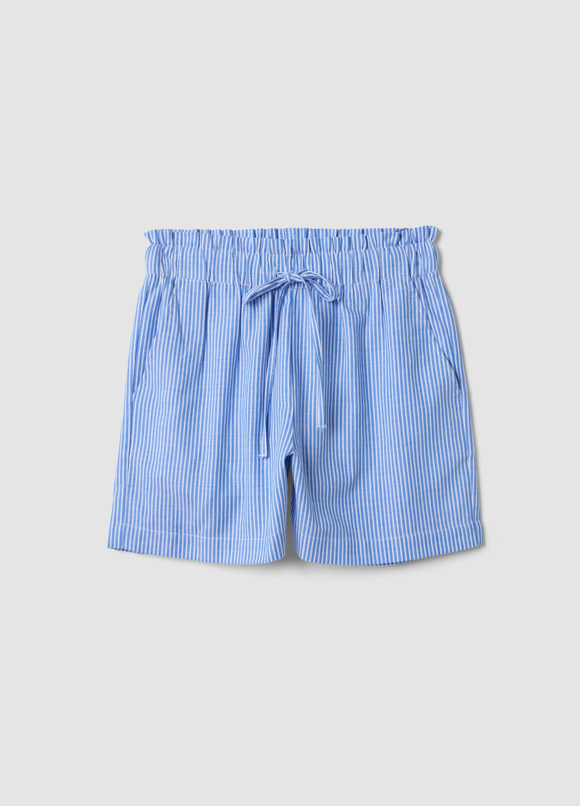 Blue striped shorts in pure cotton