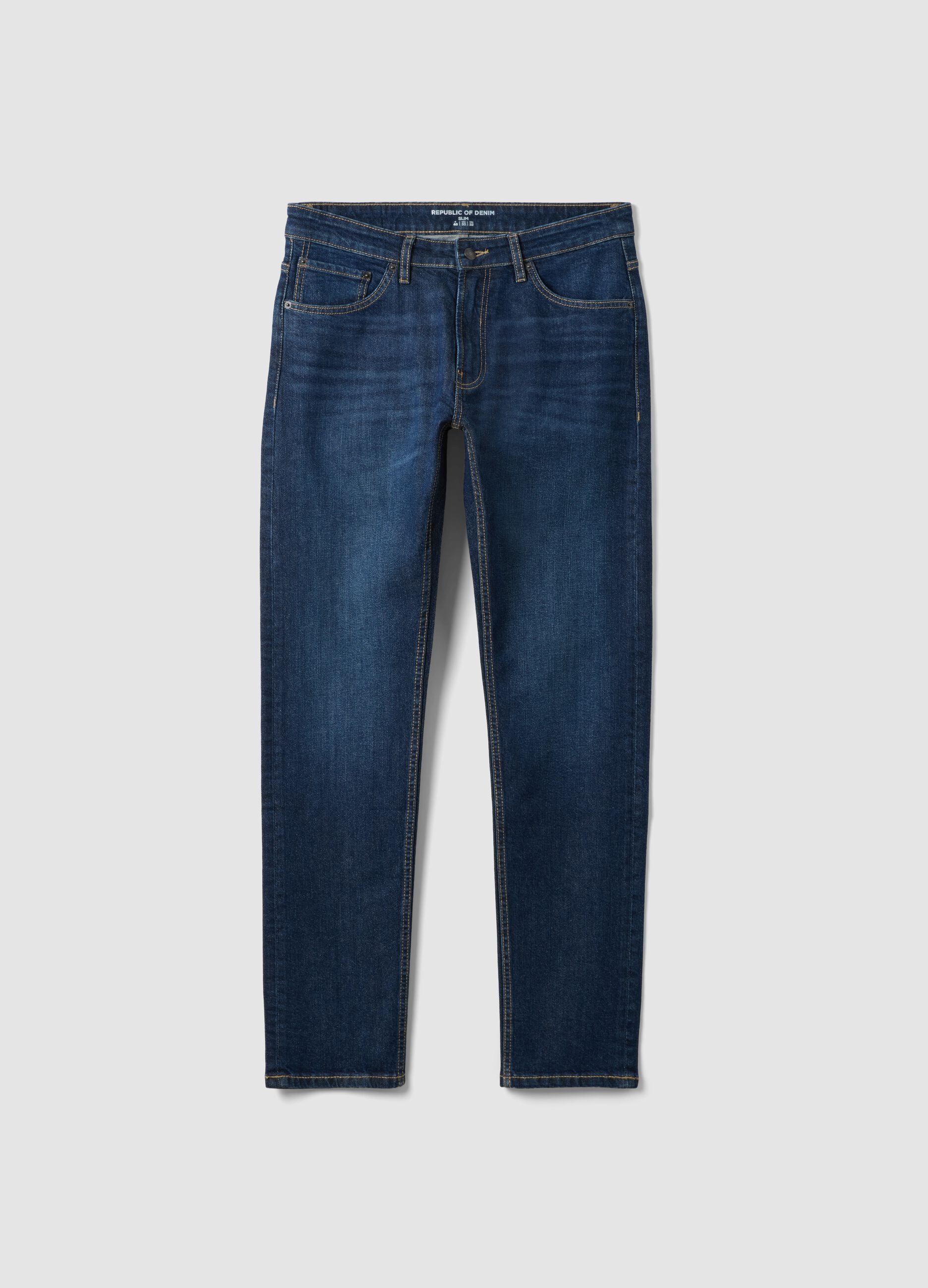 Dark-wash slim-fit stretch cotton jeans