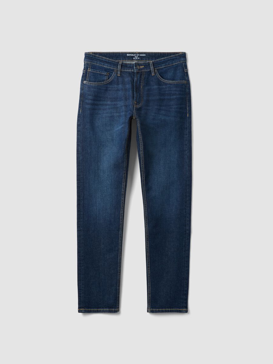Dark-wash slim-fit stretch cotton jeans_0