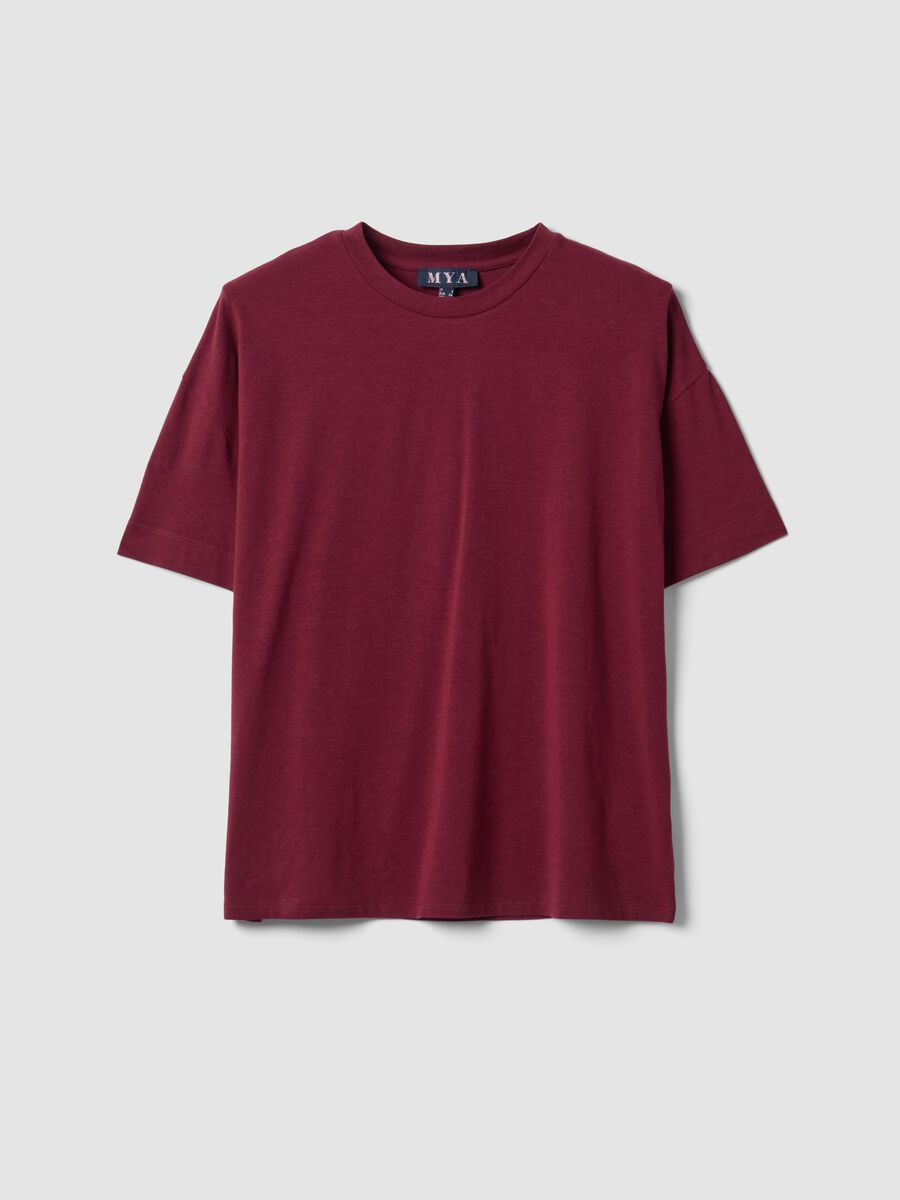 T-shirt girocollo rossa in misto cotone e modal elasticizzato regular fit_4