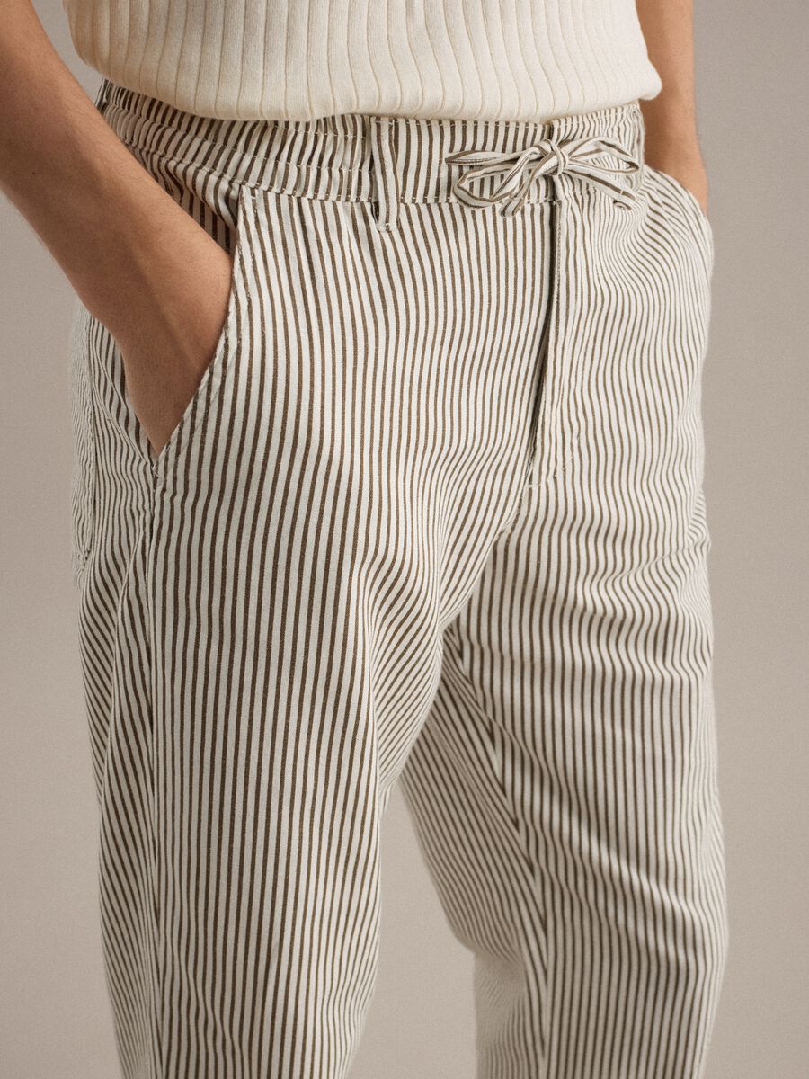 Multicolor striped linen-cotton blend chino trousers, straight fit_3