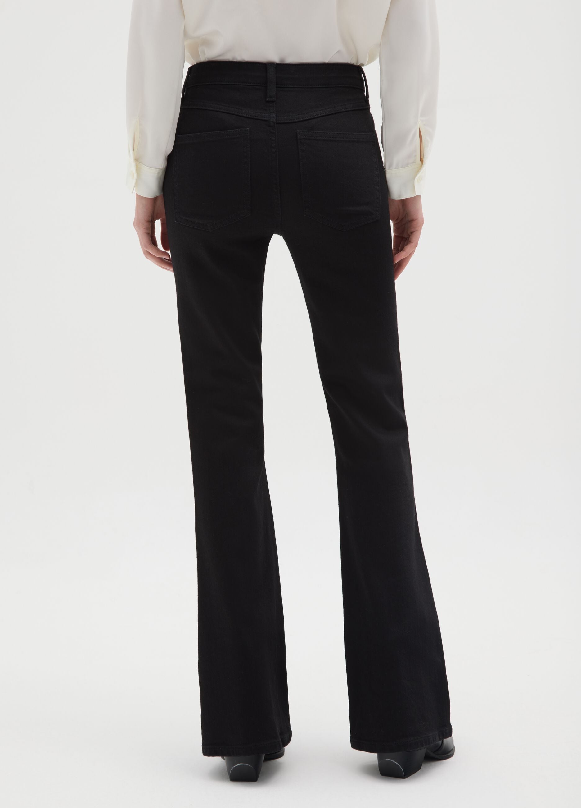 Black wide leg jeans in stretch cotton