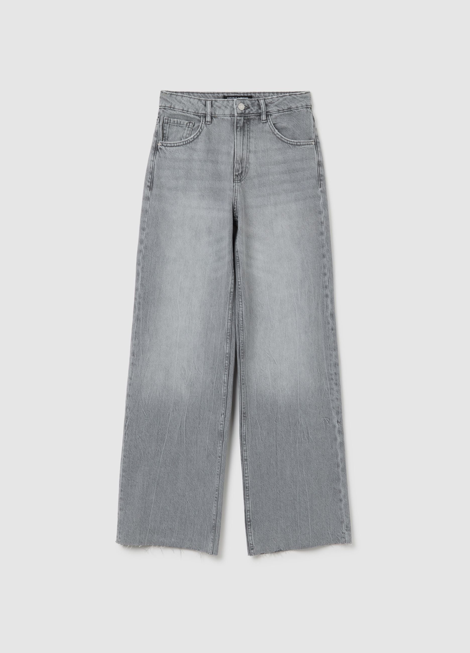Grey Pure Cotton Wide Leg Jeans