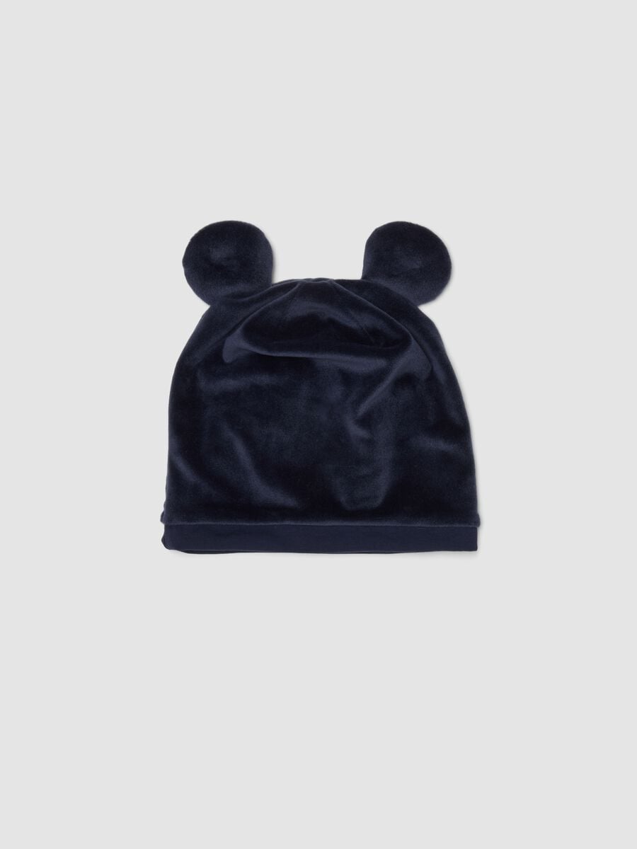 Blue organic cotton hat with appliqu&eacute; ears and Mickey prints_1