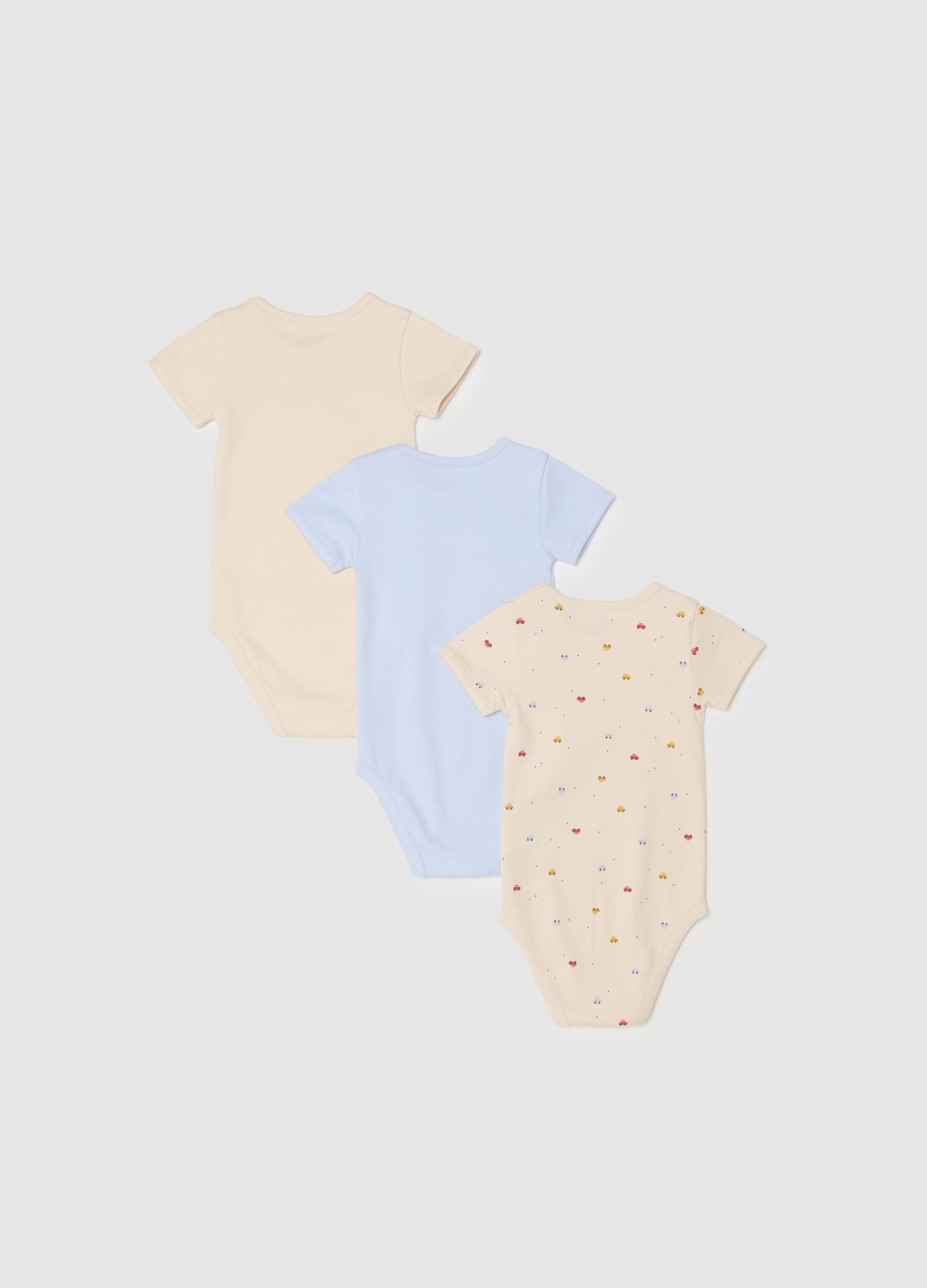 Tripack body a maniche corte multicolor da neonato in puro cotone
