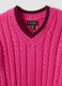 Pink pure cotton cable-knit V-neck jumper for girls_2