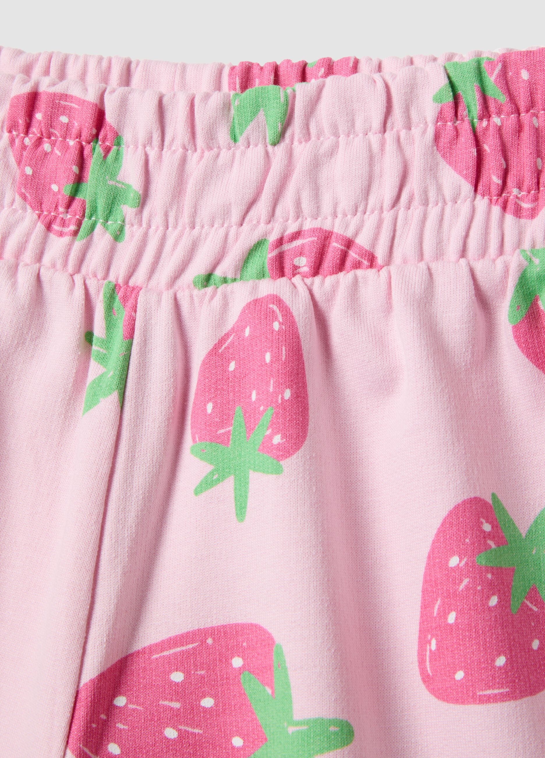 Girls' regular fit pink cotton shorts with strawberries