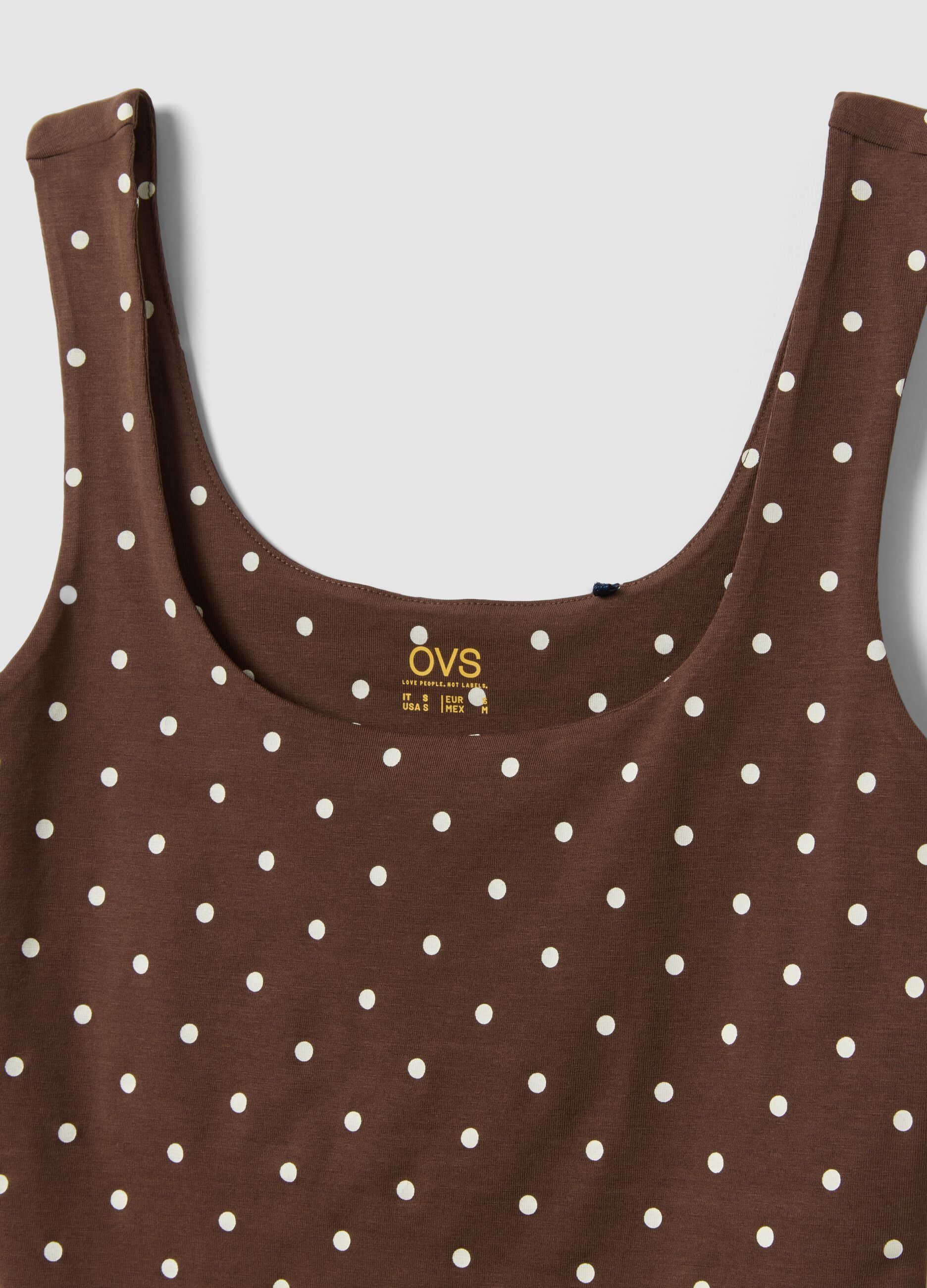 Brown fitted polka-dot stretch cotton top