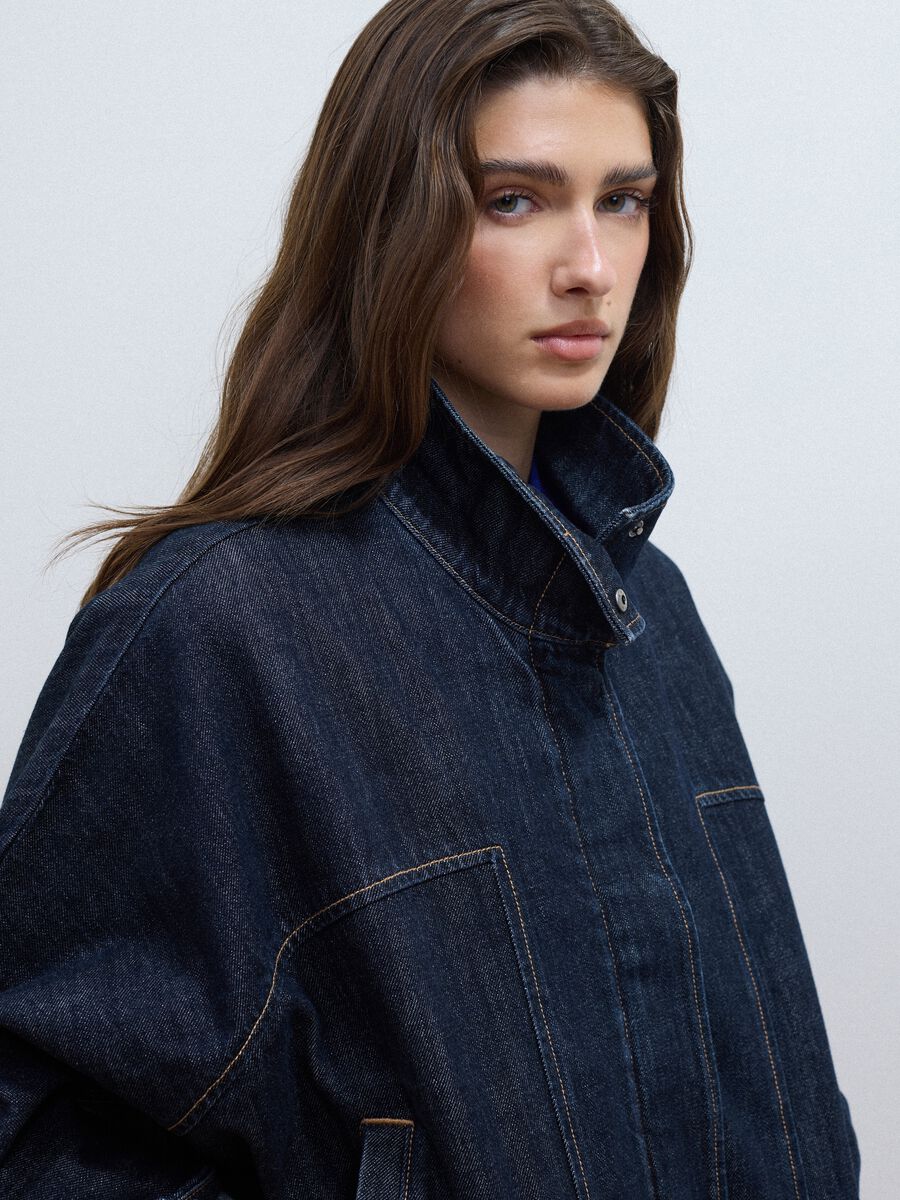 Blue pure cotton denim jacket with zip, oversized fit_0